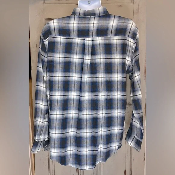 Vintage Members Only 90’s blue plaid flannel shirt jacket shacket L